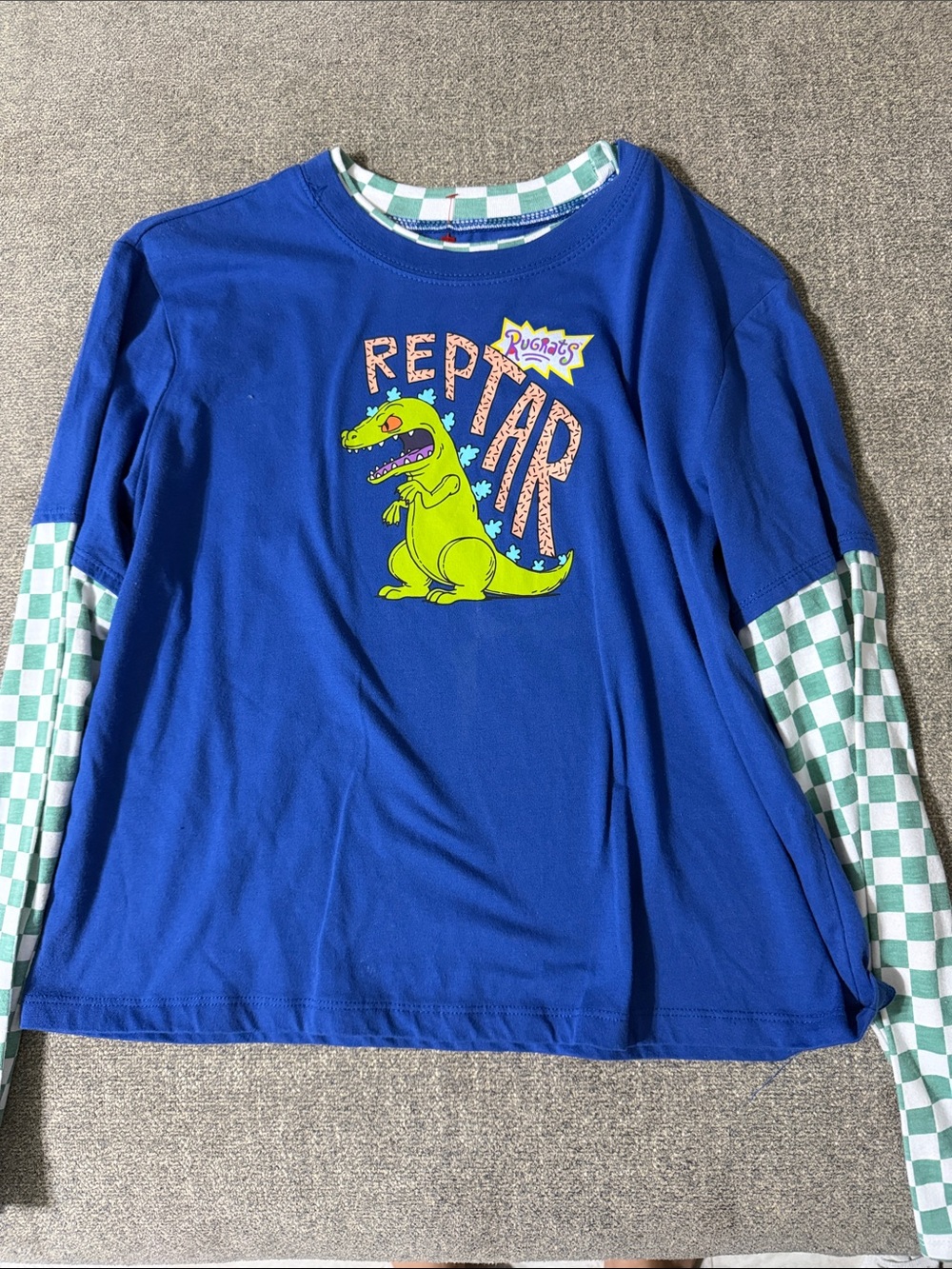 Nickelodeon Reptar Blue Long-Sleeve Top with Green Checkered Sleeves